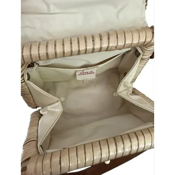 Vintage Wicker Purse Mini Summer Leather Strap Flip Top Twist Lock - Picture 8 of 16